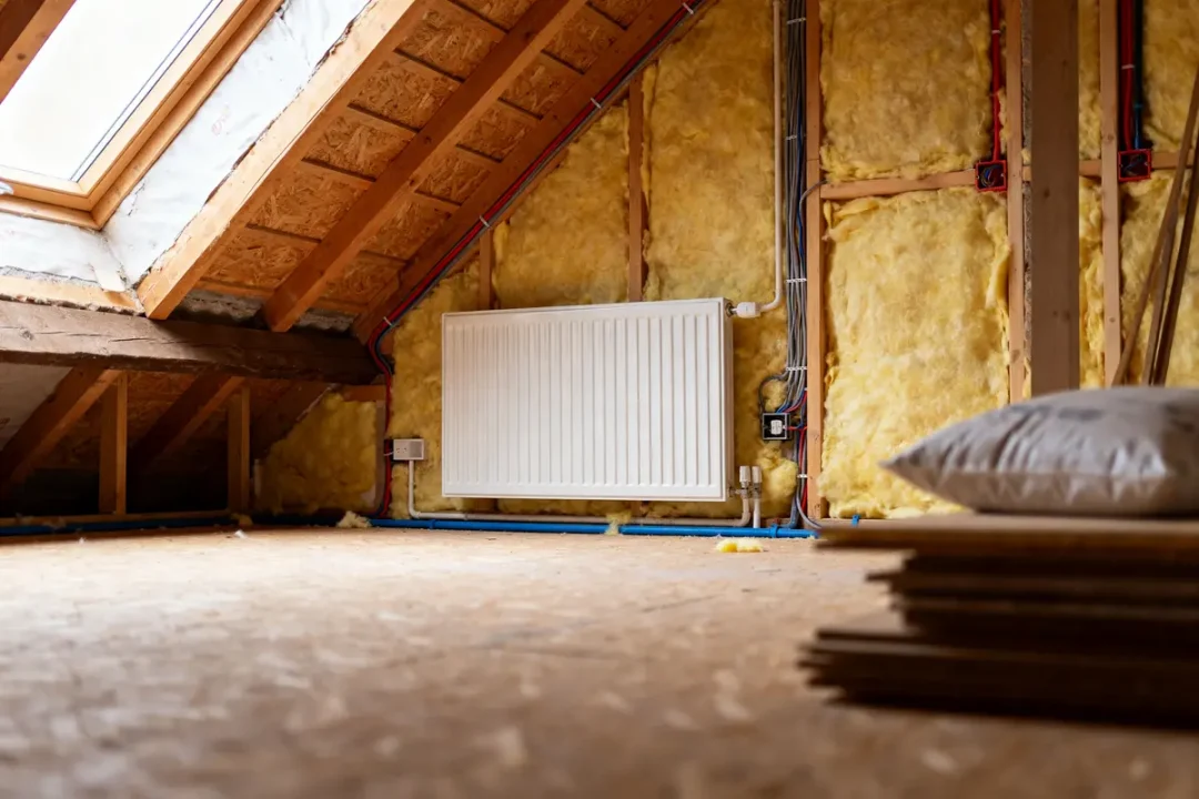Grenier isolé avec radiateur pour aménager des combles perdus efficacement et confortablement