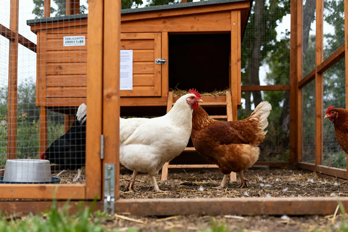 Poules dans un poulailler en bois, impact potentiel de la taxe poulailler évoqué