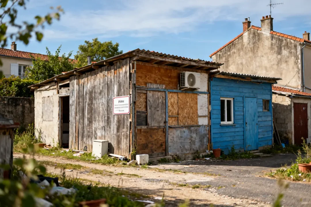 Cabanon en bois vétuste représentant une construction illégale de plus de 10 ans