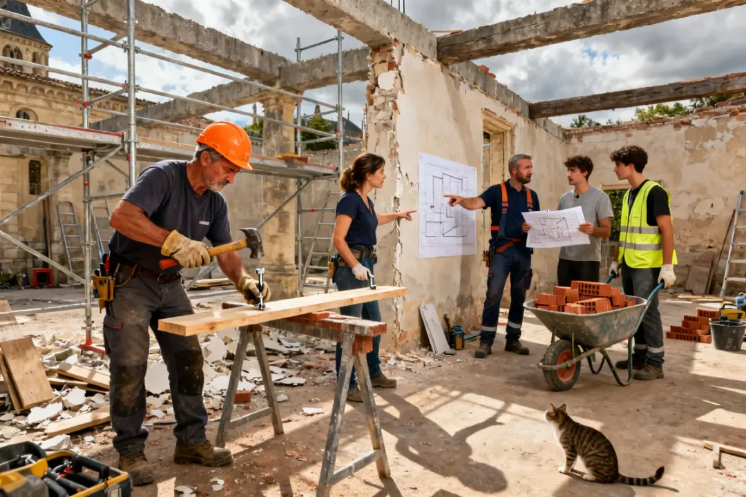 Ouvriers sur un chantier de rénovation XXL que sont-ils devenus en 2024 en discussion.
