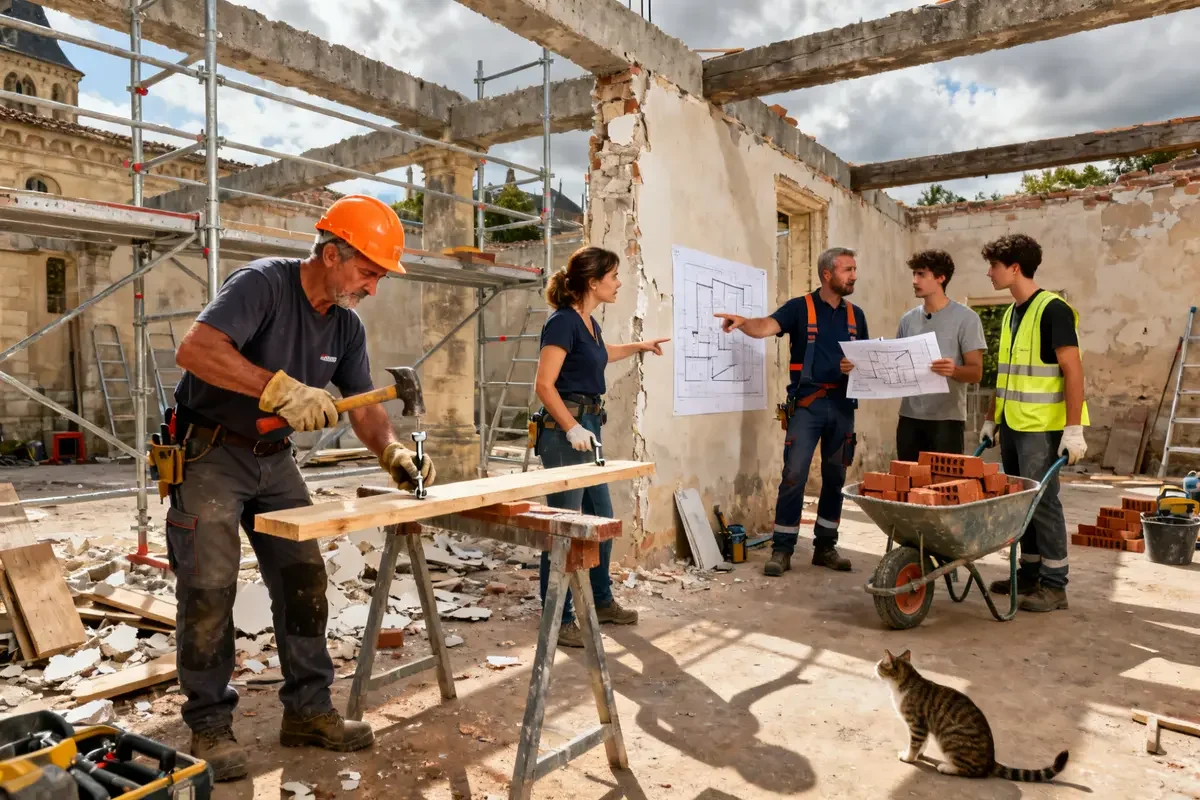 Ouvriers sur un chantier de rénovation XXL que sont-ils devenus en 2024 en discussion.